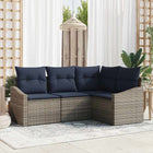 Tuinbankenset poly rattan grijs marineblauw 4-delig