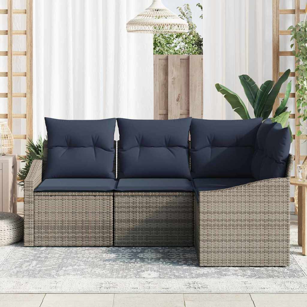 Tuinbankenset met kussen 4 pcs Grijs en Marineblauw poly rattan
