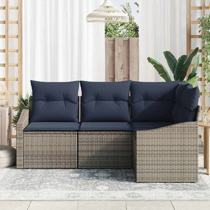 Tuinbankenset met kussen 4 pcs Grijs en Marineblauw poly rattan