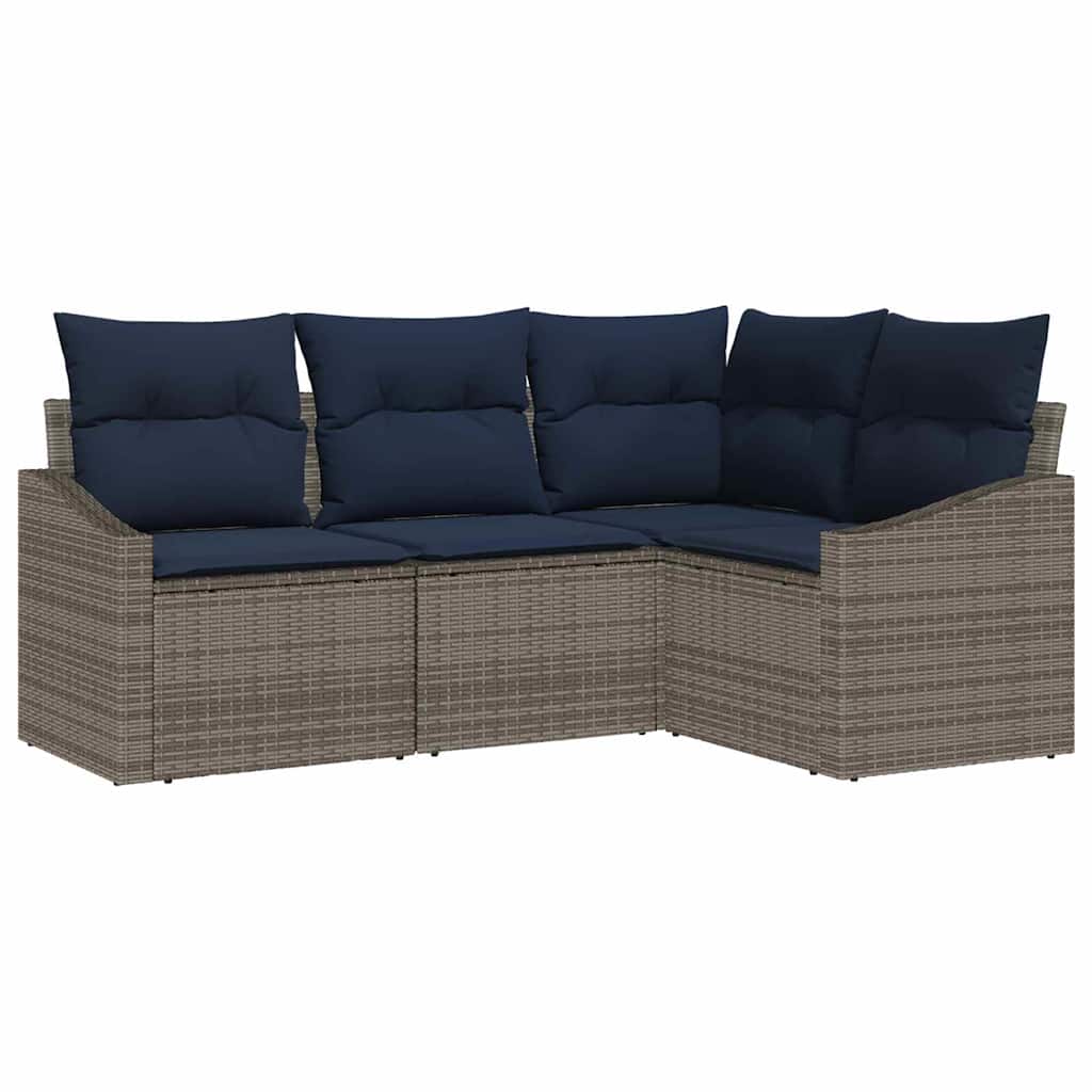 Tuinbankenset met kussen 4 pcs Grijs en Marineblauw poly rattan