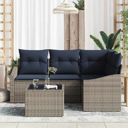 Tuinbankenset met kussen 5 pcs Grijs en Marineblauw poly rattan