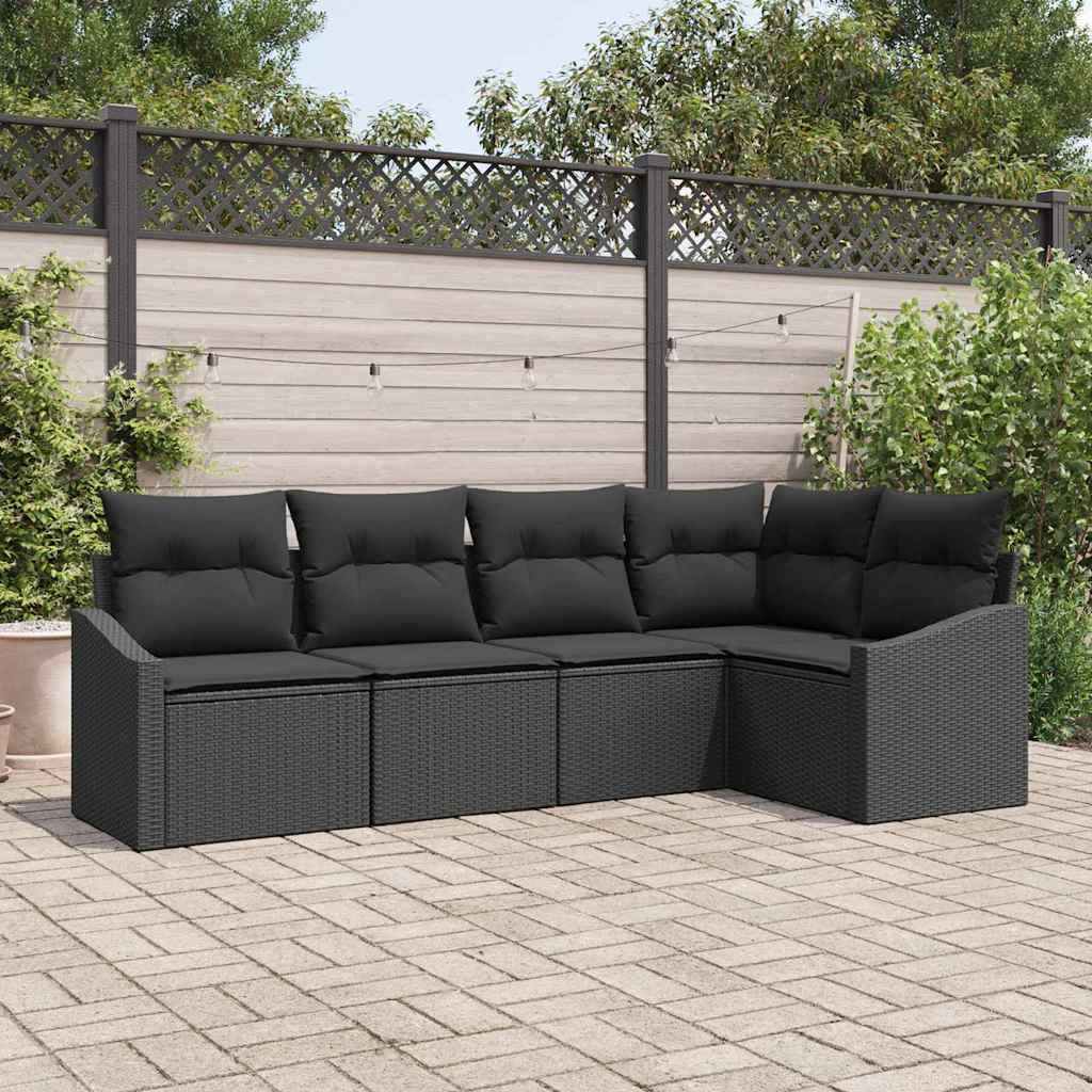 Tuinbankenset met kussen met opslag 5 pcs Zwart poly rattan
