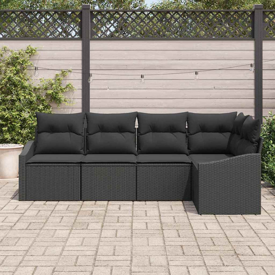 Tuinbankenset met kussen met opslag 5 pcs Zwart poly rattan