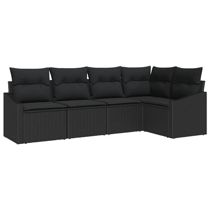 Tuinbankenset met kussen met opslag 5 pcs Zwart poly rattan