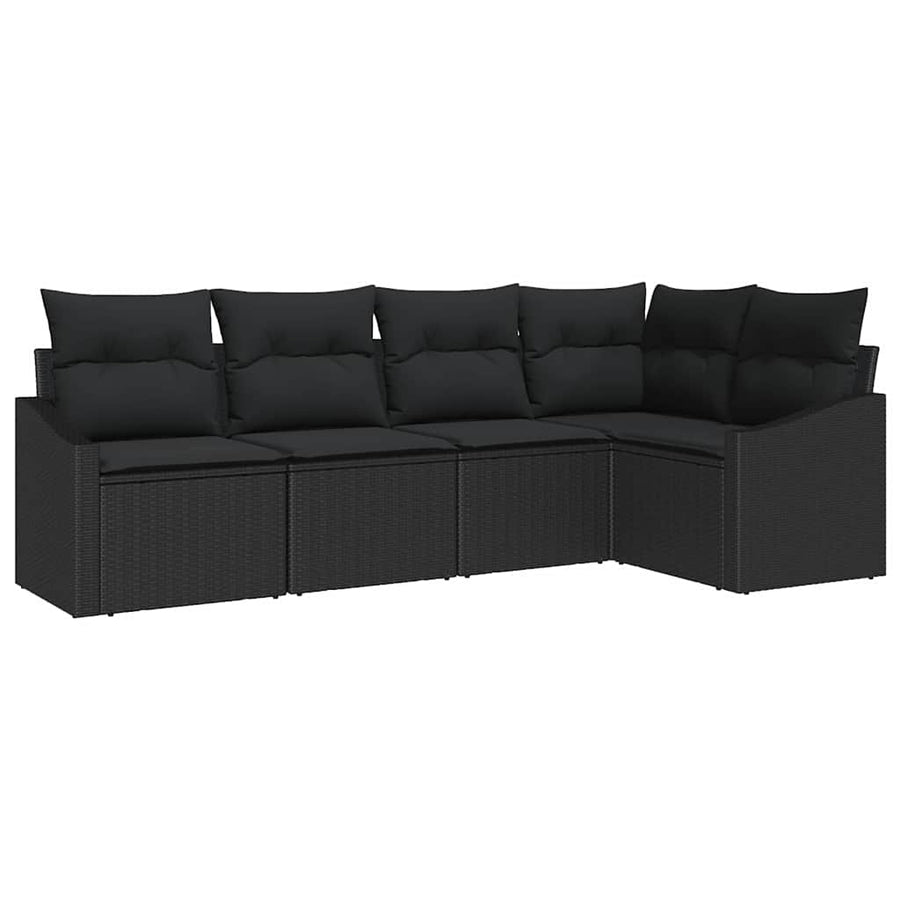 Tuinbankenset met kussen met opslag 5 pcs Zwart poly rattan