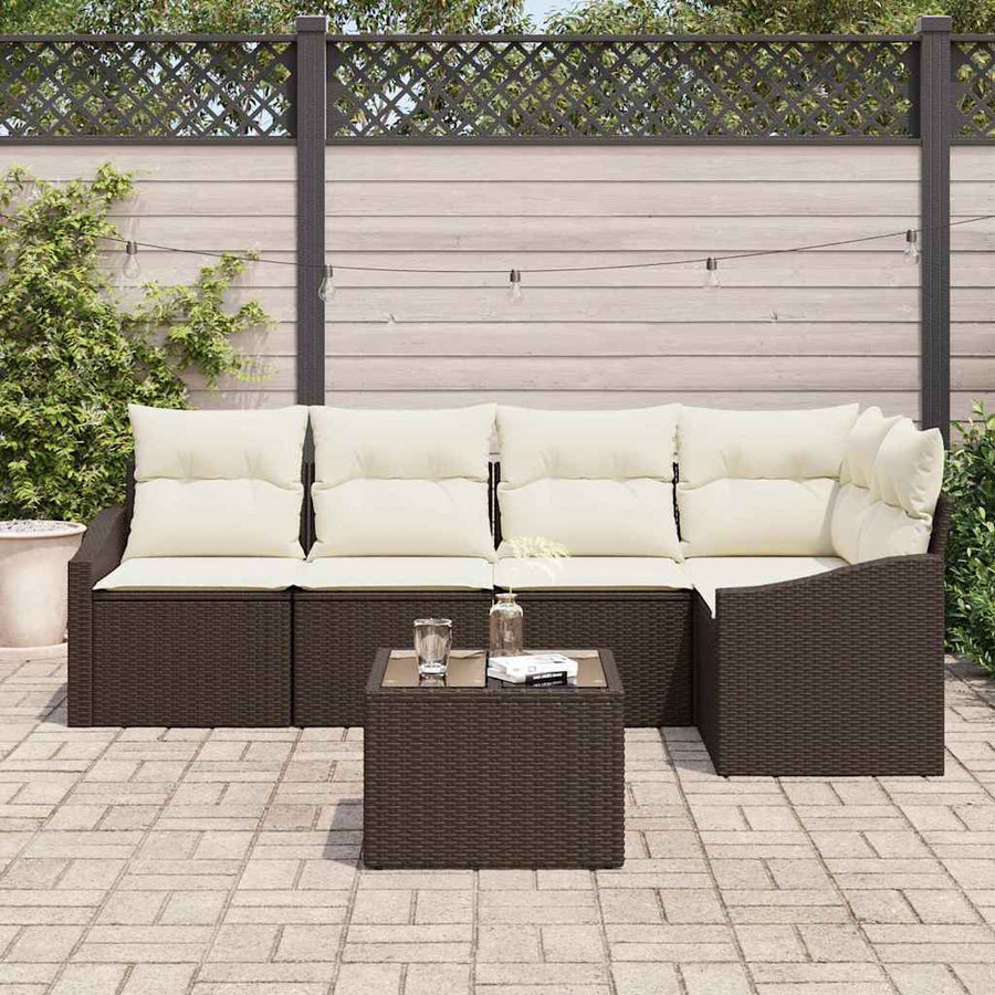 Tuinbankenset met kussen 6 pcs Bruin en Crème poly rattan