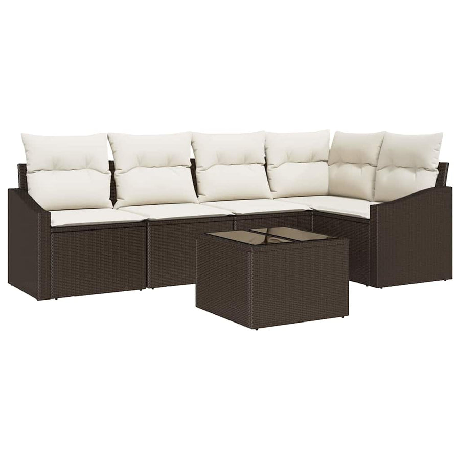 Tuinbankenset met kussen 6 pcs Bruin en Crème poly rattan