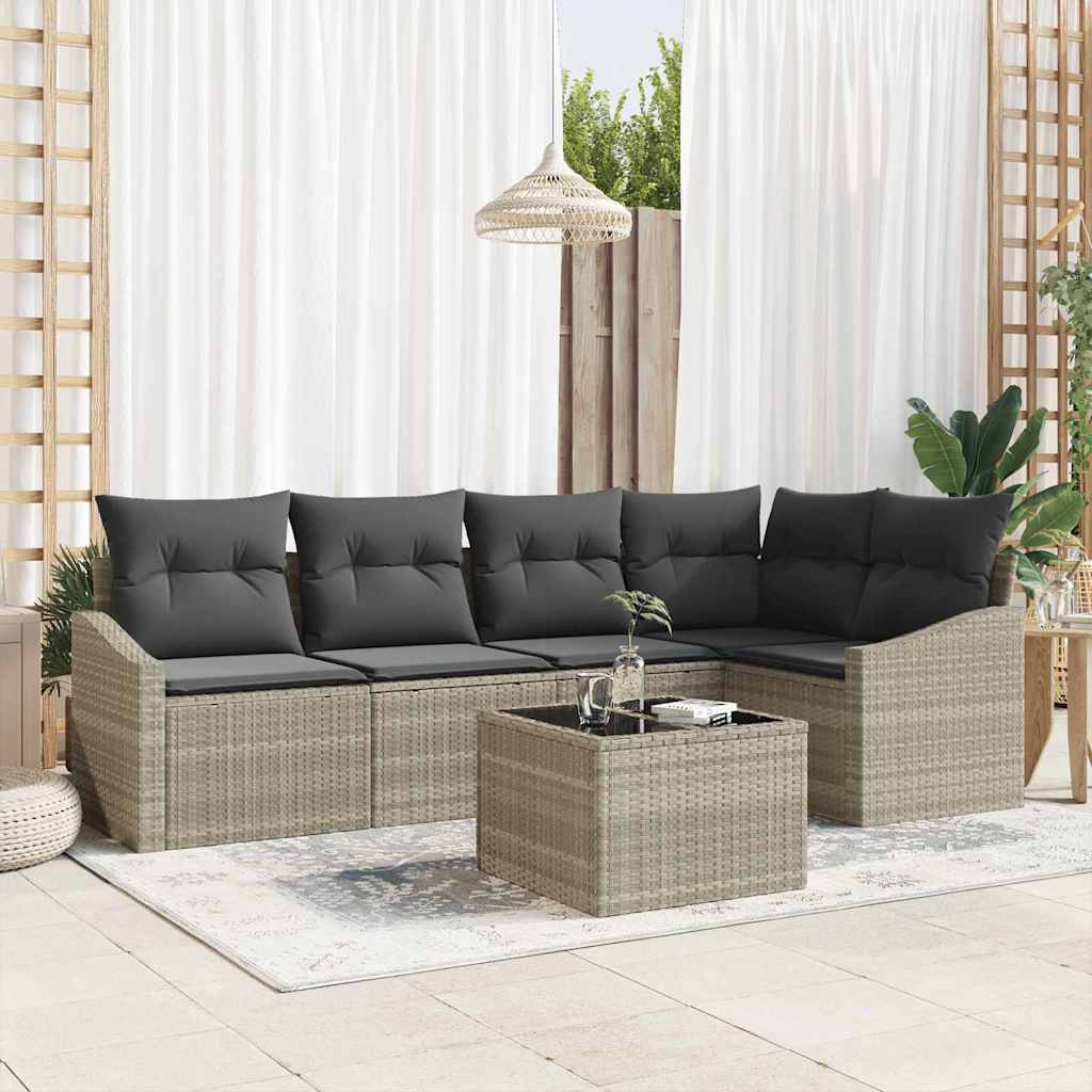 Tuinbankenset met kussen 6 pcs Lichtgrijs poly rattan