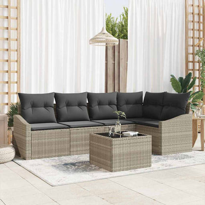 Tuinbankenset met kussen 6 pcs Lichtgrijs poly rattan