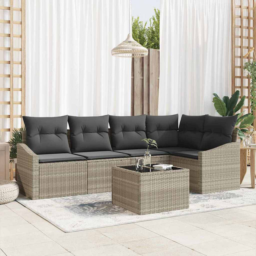 Tuinbankenset met kussen 6 pcs Lichtgrijs poly rattan