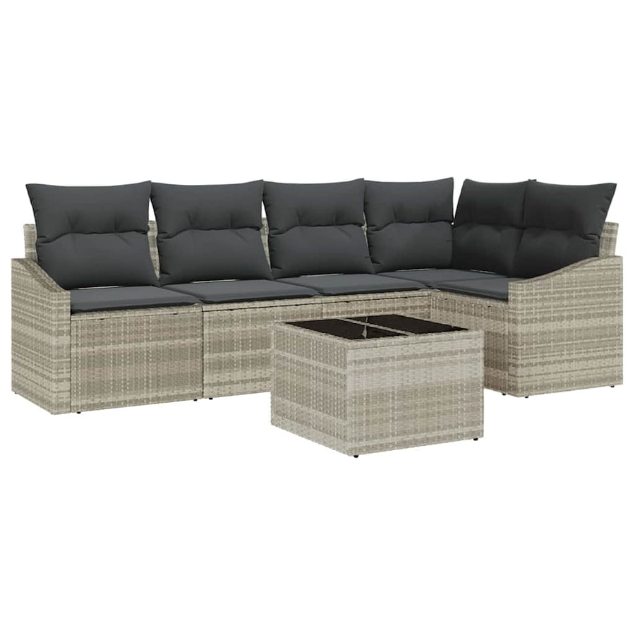 Tuinbankenset met kussen 6 pcs Lichtgrijs poly rattan