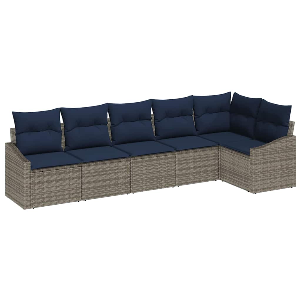 Tuinbankenset met kussen 6 pcs Grijs en Marineblauw poly rattan