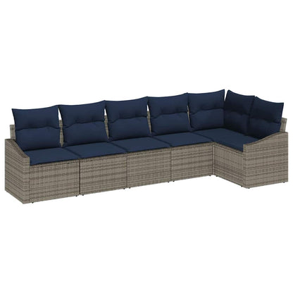 Tuinbankenset met kussen 6 pcs Grijs en Marineblauw poly rattan
