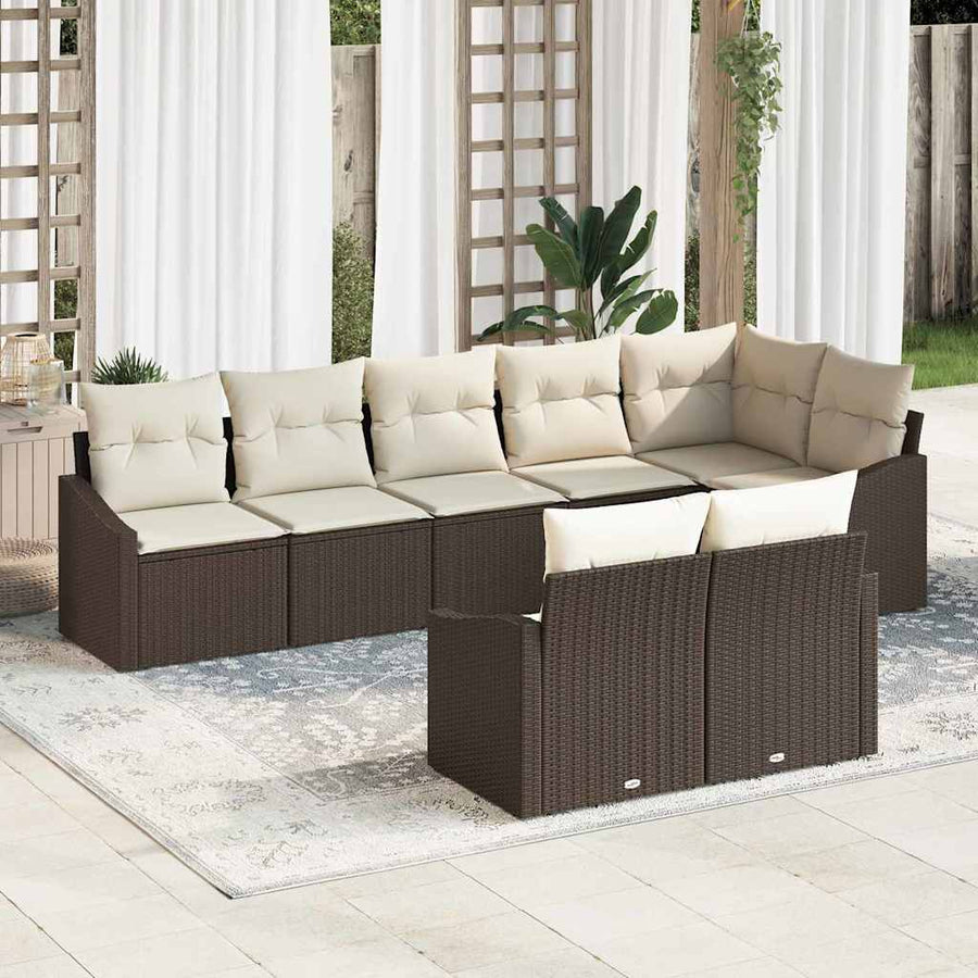 Tuinbankenset met kussen 8 pcs Bruin en wit poly rattan