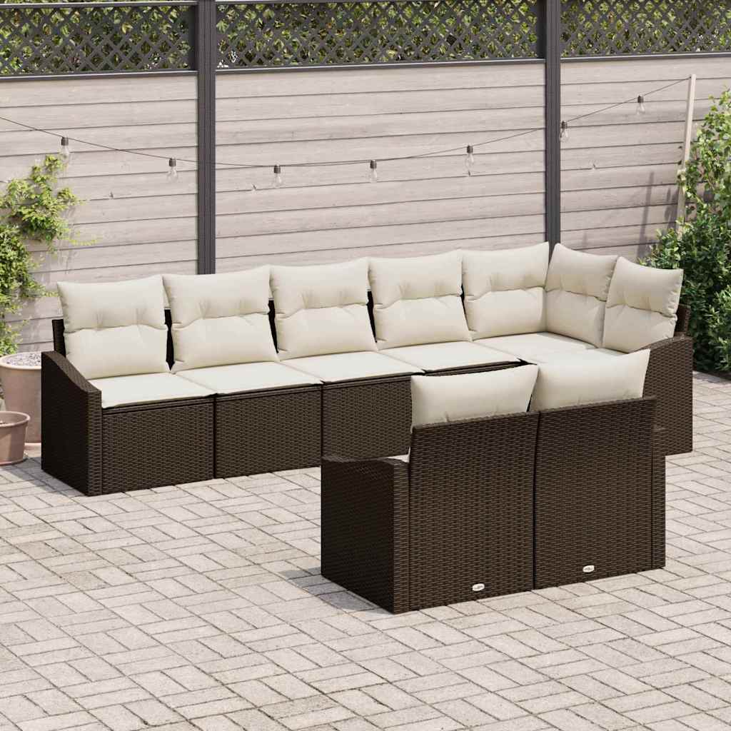 Tuinbankenset met kussen 8 pcs Bruin en wit poly rattan