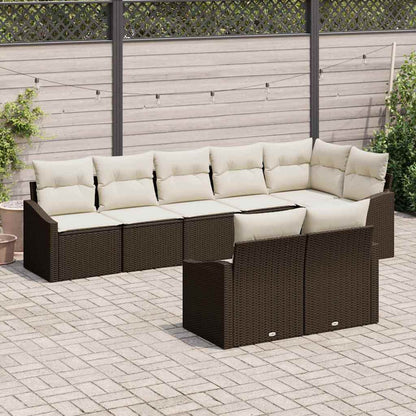 Tuinbankenset met kussen 8 pcs Bruin en wit poly rattan