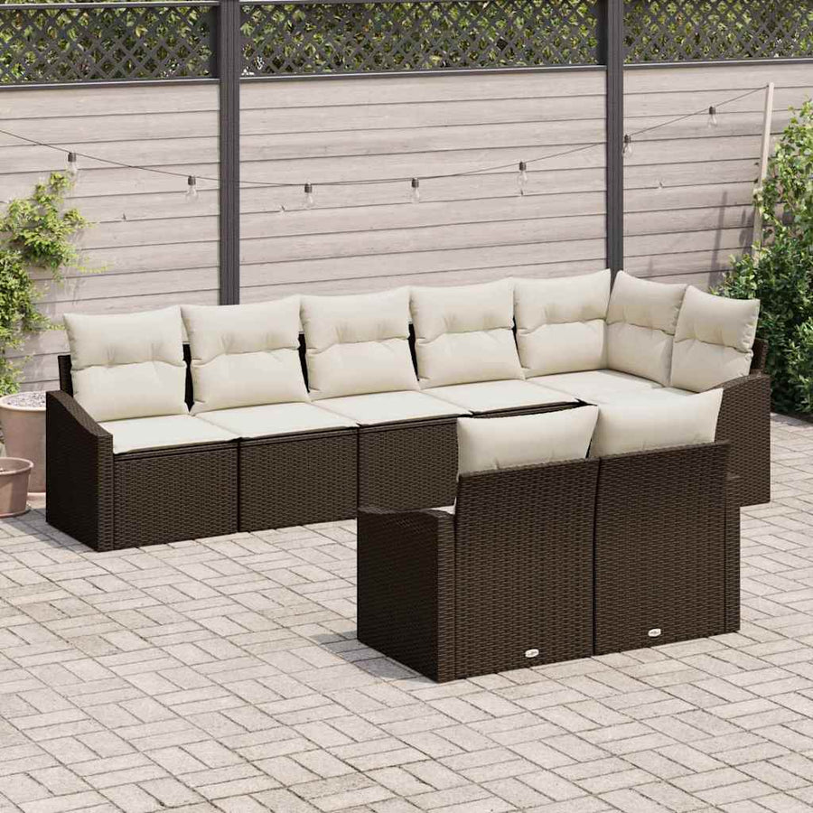 Tuinbankenset met kussen 8 pcs Bruin en wit poly rattan