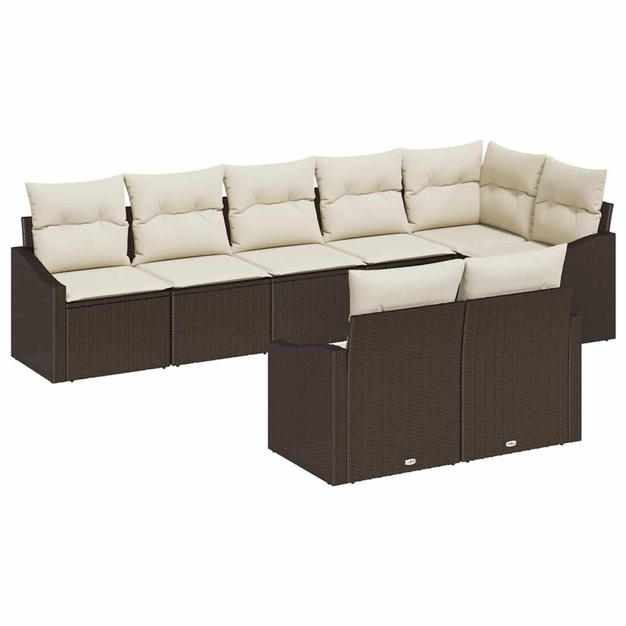 Tuinbankenset met kussen 8 pcs Bruin en wit poly rattan