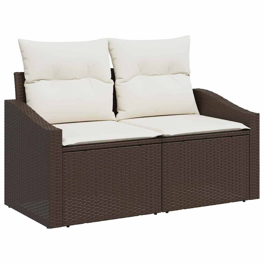 Tuinbankenset met kussen 8 pcs Bruin en wit poly rattan