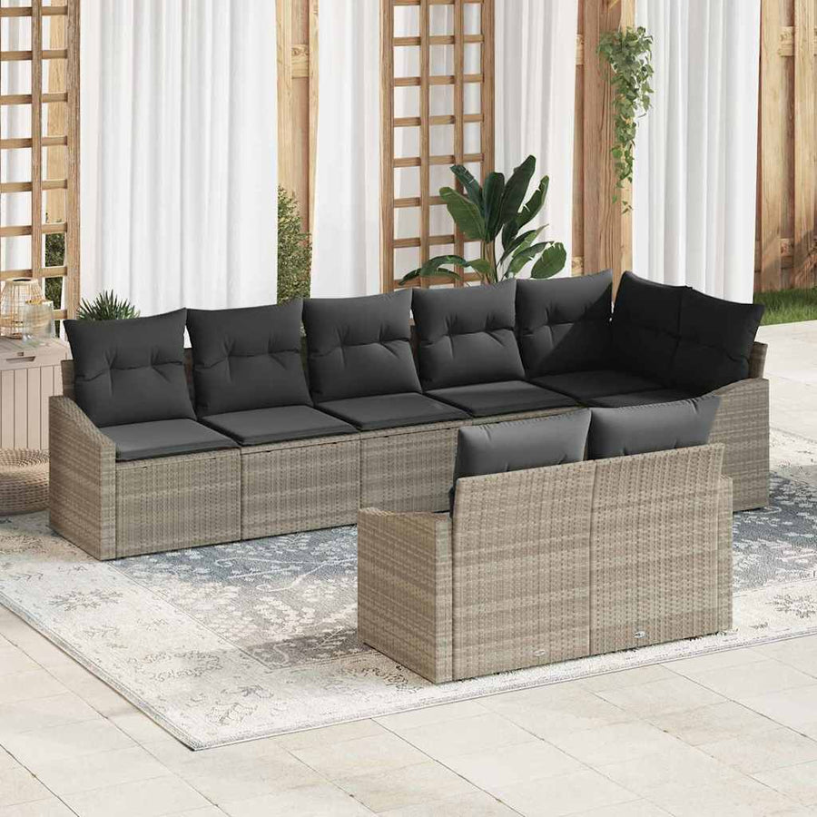 Tuinbankenset met kussen 8 pcs Lichtgrijs poly rattan
