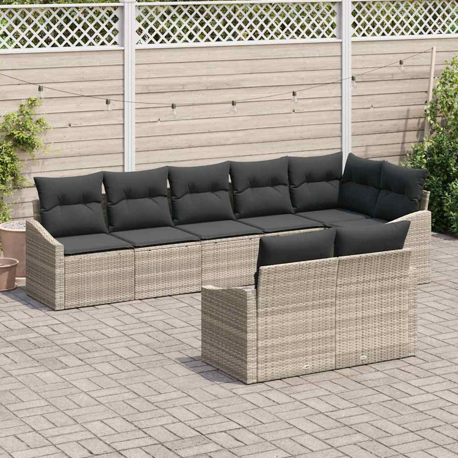 Tuinbankenset met kussen 8 pcs Lichtgrijs poly rattan
