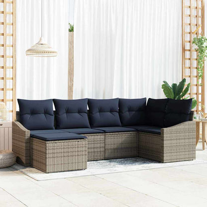 Bankstel met kussen 6 pcs Grijs en Marineblauw poly rattan