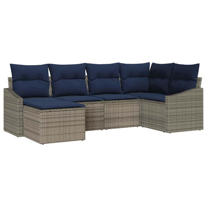 Bankstel met kussen 6 pcs Grijs en Marineblauw poly rattan
