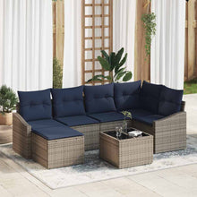 Bankstel met kussen 7 pcs Grijs en Marineblauw poly rattan