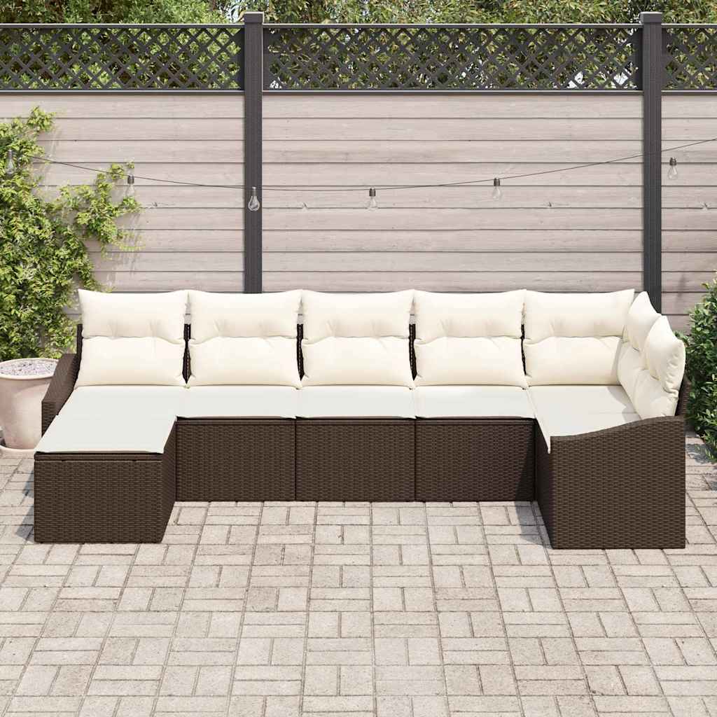 Tuin Sofa Set met kussen 7 pcs Bruin en Crème poly rattan