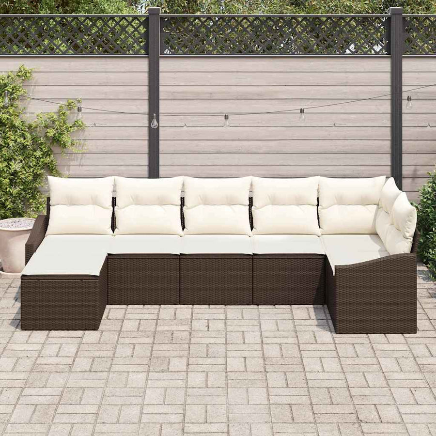 Tuin Sofa Set met kussen 7 pcs Bruin en Crème poly rattan