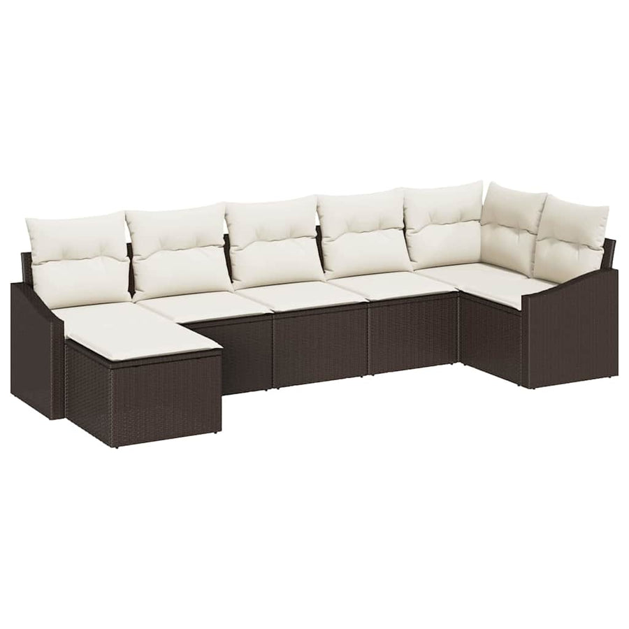 Tuin Sofa Set met kussen 7 pcs Bruin en Crème poly rattan