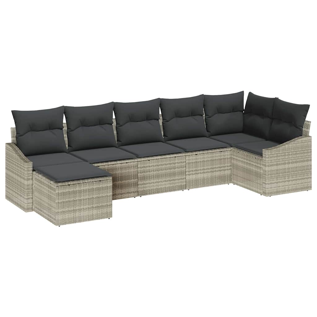 Tuin Sofa Set met kussen 7 pcs Lichtgrijs poly rattan