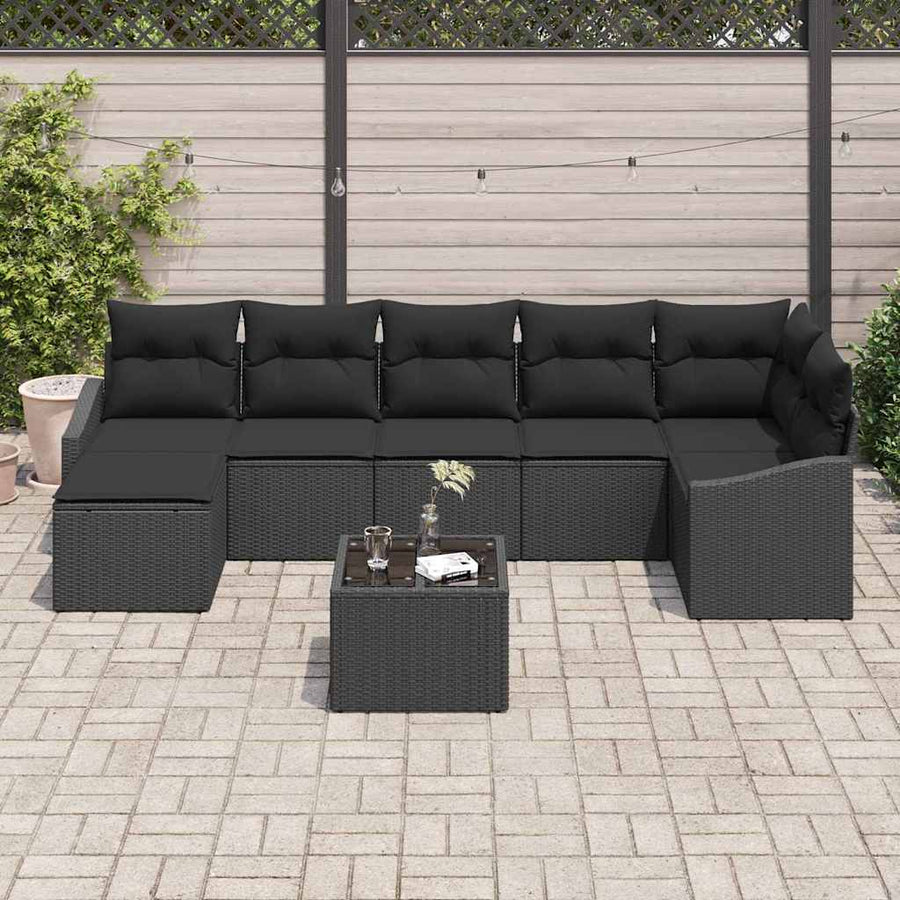 Tuin Sofa Set met kussen met opslag 8 pcs Zwart poly rattan