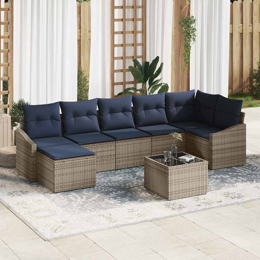 Tuin Sofa Set met kussen Grijs en Marineblauw poly rattan
