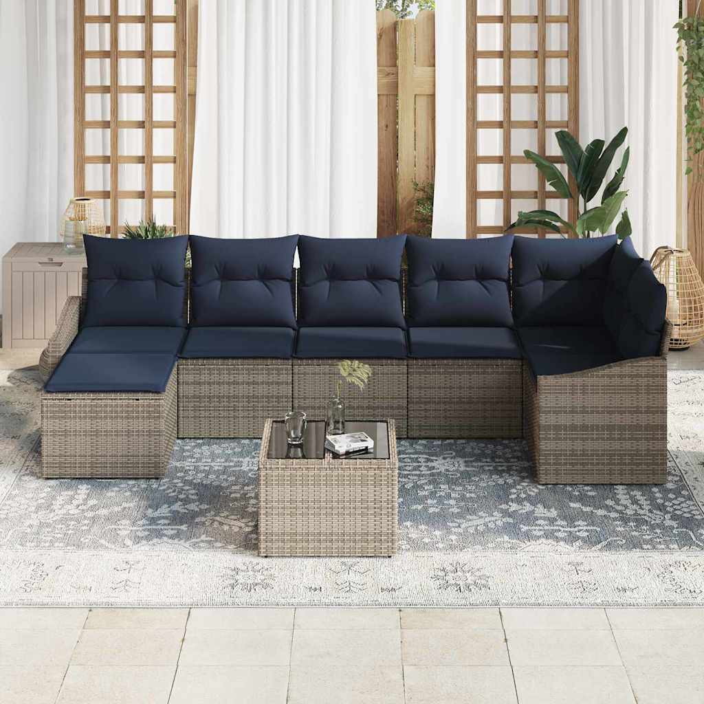 Tuin Sofa Set met kussen Grijs en Marineblauw poly rattan