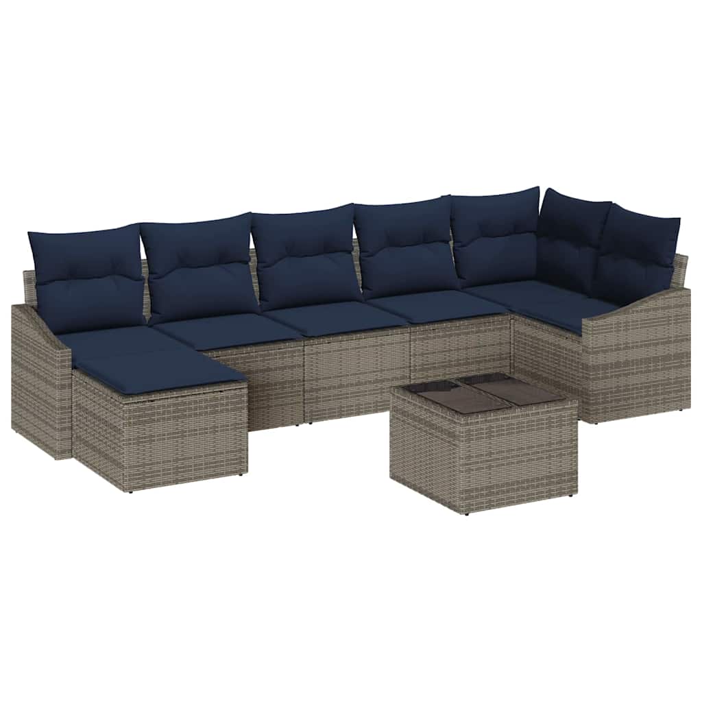 Tuin Sofa Set met kussen Grijs en Marineblauw poly rattan