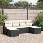 Tuinset 6 personen poly rattan zwart crème