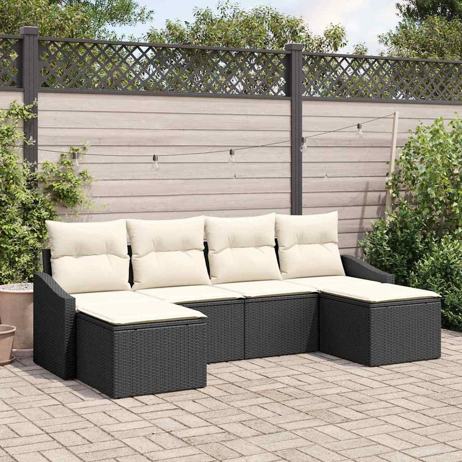 Tuin Eetset met kussen met opslag 6 pcs Zwart en Crème