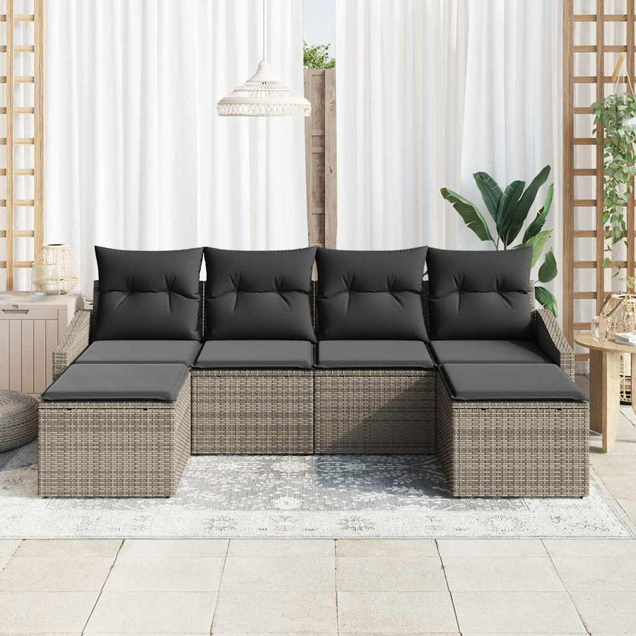 Tuin Eetset 6 pcs Grijs Poly Rattan en Poedergecoat Staal