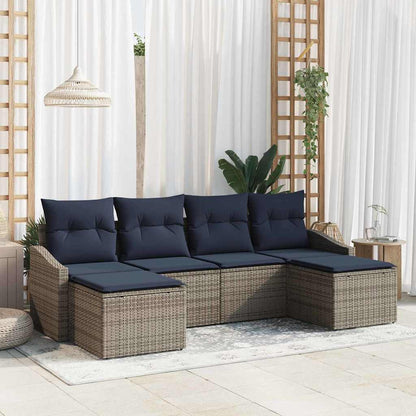 Tuin Sofa Set met kussen 6 pcs Grijs en Marineblauw poly rattan