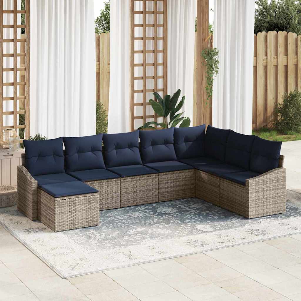 Tuin Sofa Set met kussen 8 pcs Grijs en Marineblauw poly rattan