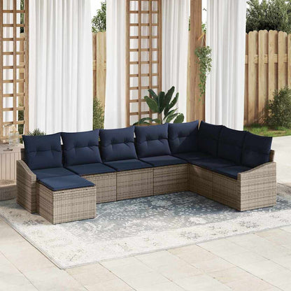 Tuin Sofa Set met kussen 8 pcs Grijs en Marineblauw poly rattan