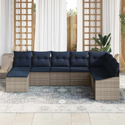 Tuin Sofa Set met kussen 8 pcs Grijs en Marineblauw poly rattan