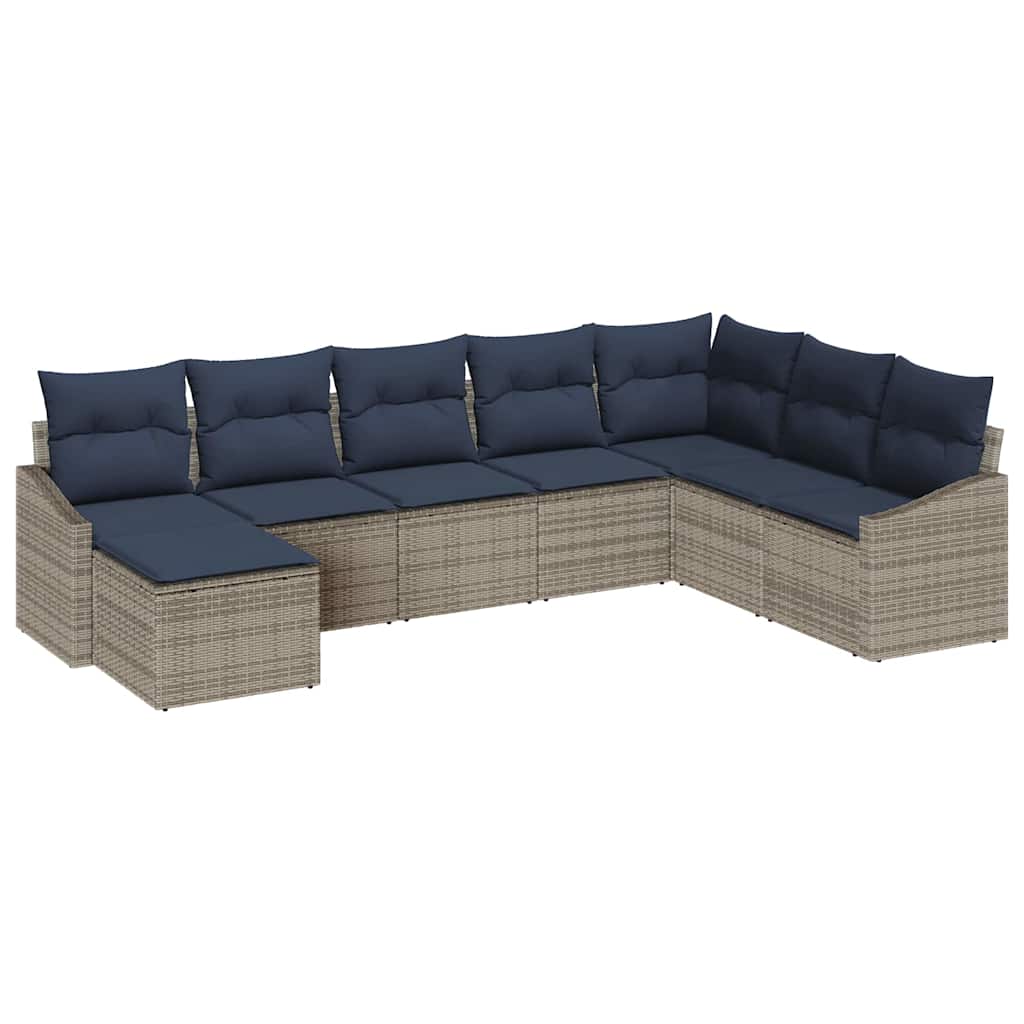 Tuin Sofa Set met kussen 8 pcs Grijs en Marineblauw poly rattan