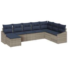 Tuin Sofa Set met kussen 8 pcs Grijs en Marineblauw poly rattan