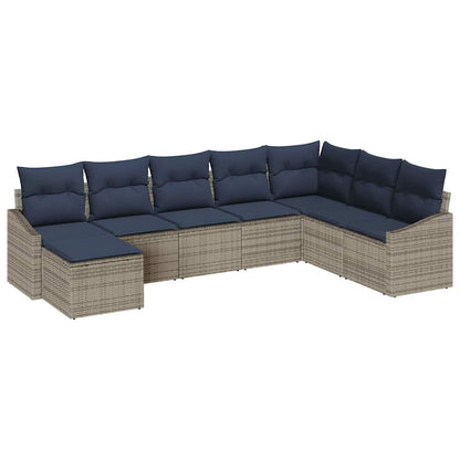 Tuin Sofa Set met kussen 8 pcs Grijs en Marineblauw poly rattan