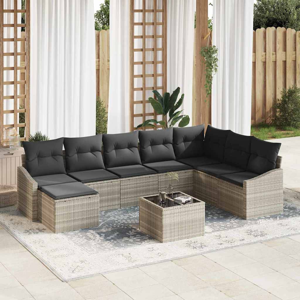 Tuin Sofa Set met kussen 8 pcs Lichtgrijs poly rattan