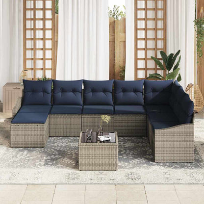 Tuin Sofa Set met kussen 8 pcs Grijs en Marineblauw poly rattan