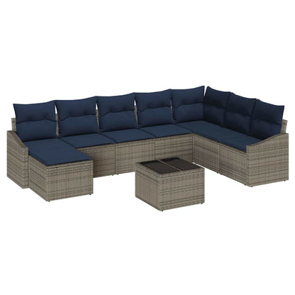 Tuin Sofa Set met kussen 8 pcs Grijs en Marineblauw poly rattan