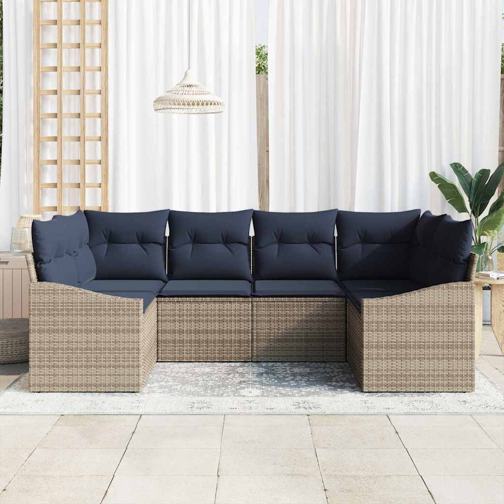 Tuinbankenset met opslag 6 pcs Grijs en Marineblauw poly rattan